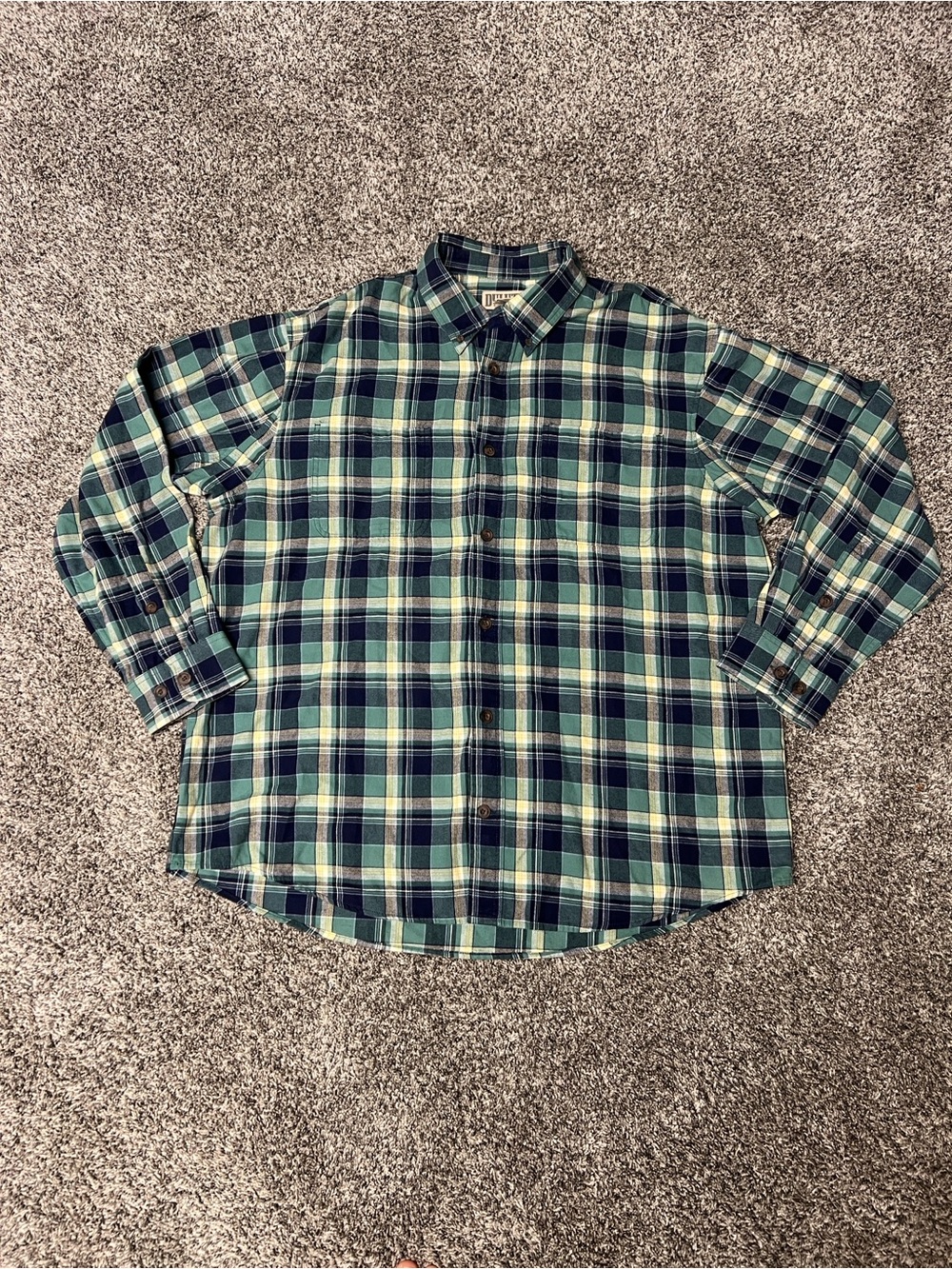 Duluth Trading Co Green and Navy Plaid Button-Down Shirt Flannel XL